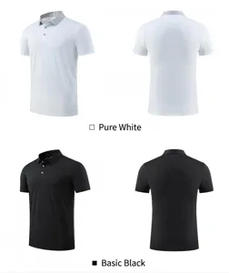 Front and back views of quick-dry sport polo shirts in pure white and basic black