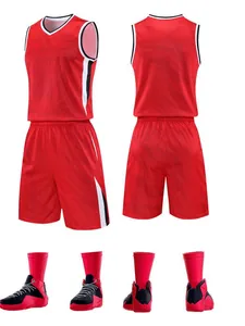 Professional red quick-dry basketball jersey set and matching sports shoes for men