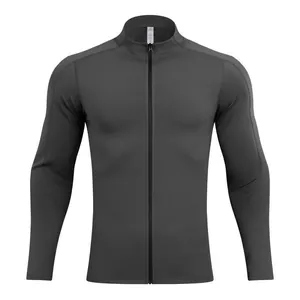 Grey outdoor sports jacket with breathable quick-dry fabric and stand collar design.