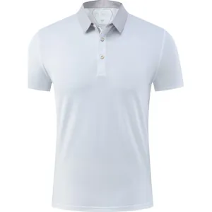 White quick-dry athletic polo shirt with grey contrast collar and short sleeves