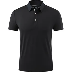 Classic black quick-dry sports Polo shirt with breathable texture and contrast collar