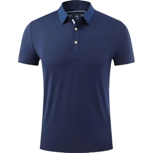 Classic navy blue quick-dry polo shirt with breathable mesh texture for outdoor sports