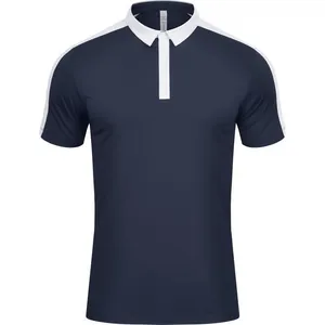 Polo à Manches Courtes pour Hommes Couleur Contrastée Séchage Rapide Respirant Polyester Patchwork Col Rabattu Sport