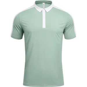 Polo homme vert clair à manches courtes avec col et détails blancs contrastés