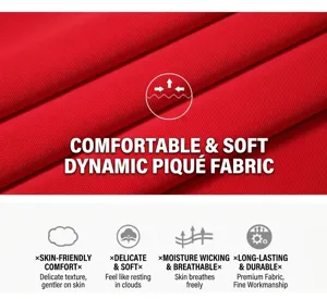 High quality macro view of breathable and soft red piqué fabric for athletic polo shirts