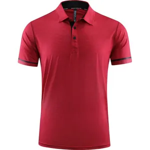 Rotes, schnell trocknendes Nylon-Sport-Polo-Shirt mit atmungsaktivem Ice-Feel-Stoff