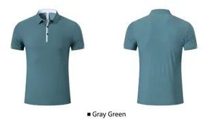 Front and back views of a grey-green quick-dry breathable Polo shirt for sports.