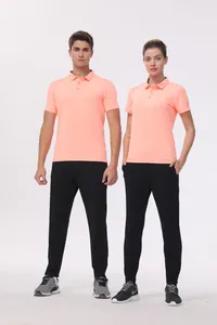 Quick-dry breathable sports polo shirts for men and women in vibrant peach orange color