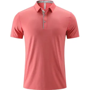 Polo de sport respirant pour hommes rouge corail à manches courtes et trois boutons