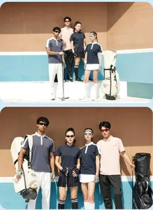 Professional group shot of models wearing moisture-wicking outdoor sports polo shirts