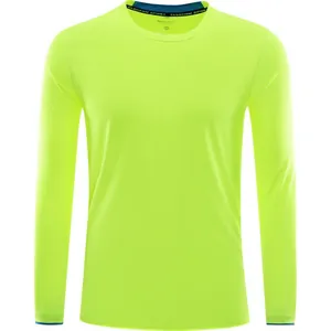 Camiseta deportiva de manga larga verde neón con tela transpirable de secado rápido para correr