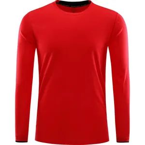 Camiseta deportiva roja de manga larga de secado rápido con cuello redondo para correr maratones