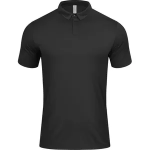 Polo negro de manga corta para hombre con cuello minimalista de un solo botón formal