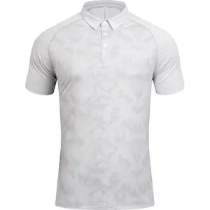 Men's breathable quick-dry polo shirt with subtle grey geometric pattern for outdoor sports.