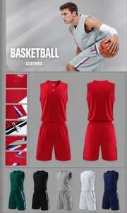 Vista dettagliata del set maglia basket traspirante con tabella taglie e vari colori.