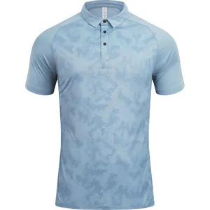 Men's light blue short-sleeved sports polo shirt with breathable quick-dry patterned fabric