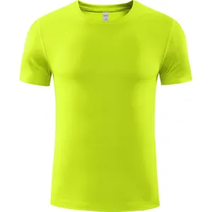 T-shirt de sport respirant à séchage rapide jaune fluo à manches courtes pour hommes