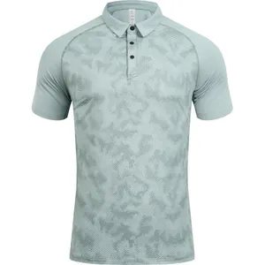 Men's light green short sleeve polo shirt featuring quick-dry breathable geometric camo pattern