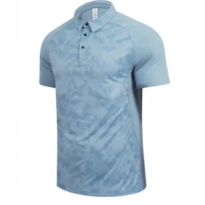 Men's light blue quick-dry sports polo shirt with breathable honeycomb pattern