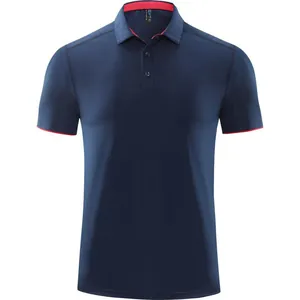 Polo de manga corta transpirable y de secado rápido en azul marino con borde rojo