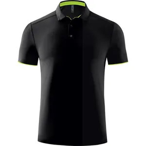 Polo negro para hombre con ribete verde neón camiseta trabajo transpirable