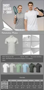 Vue détaillée d'un t-shirt de sport à demi-zip à séchage rapide avec tableau des tailles précis