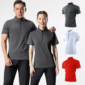T-Shirt de Sport Homme Demi-Fermeture Éclair Séchage Rapide Top Fitness Haute Élasticité Col Montant Manches Courtes Sportswear