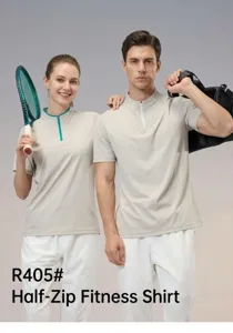 Vue détaillée des T-shirts de sport en soie glacée à séchage rapide avec demi-zip