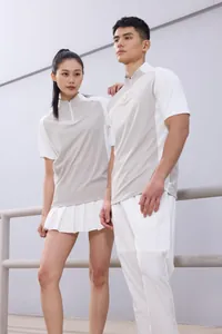 Polos de sport à séchage rapide avec demi-fermeture éclair pour hommes et femmes, blanc-gris