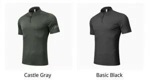 T-shirt de sport à demi-zip pour homme en gris château et noir basique
