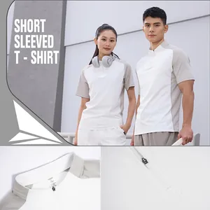Polo de Sport Décontracté Unisexe à Demi-Zip Col Montant Séchage Rapide Soie de Glace Respirant Haut à Manches Courtes