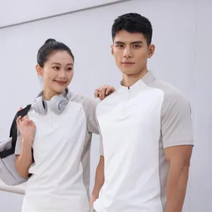 Polo de sport unisexe à demi-zip en tissu respirant à séchage rapide blanc et gris