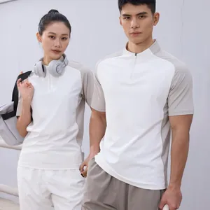 T-shirt de sport à col montant demi-zip à séchage rapide pour hommes et femmes bicolore