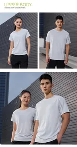 Male and female models wearing breathable quick-dry sports t-shirts outdoors