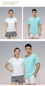 Unisex quick-dry short sleeve t-shirts shown on male and female models in studio