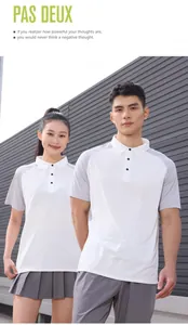Couple wearing matching quick-dry sports polo shirts in white and grey for training