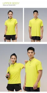 Detailed view of quick-dry breathable Polo shirts for men and women in lime green.