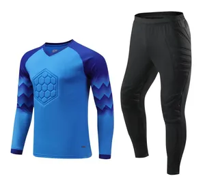 Detail view of goalkeeper jersey set with hexagonal padded protection for soccer training