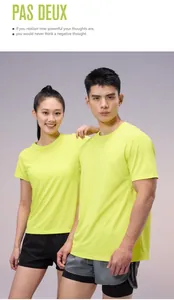 High-quality detailed view of couple in fluorescent yellow quick-dry t-shirts for fitness