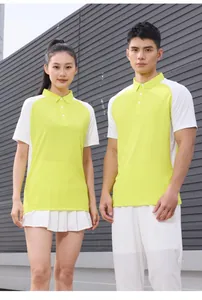 Quick-dry short sleeve tennis Polo shirt in lime yellow and white for men and women