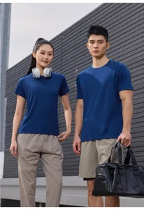 Men's and women's breathable quick-dry blue sports t-shirts for running and fitness.