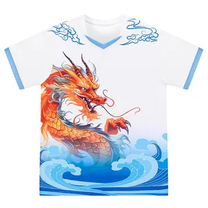 Quick-dry short sleeve dragon boat t-shirt with vibrant red dragon and blue waves
