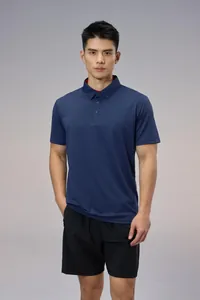 Men's breathable quick-dry sports polo shirt in navy blue, perfect for outdoor running