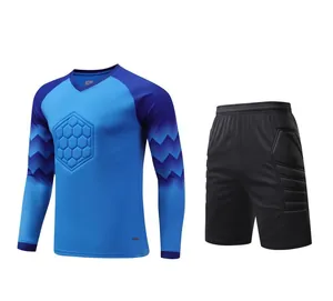 Set view of goalkeeper jersey with hexagonal padding and matching padded shorts