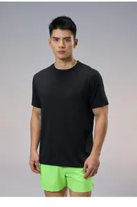 Classic men's black quick-dry athletic T-shirt with crew neck design for summer sports