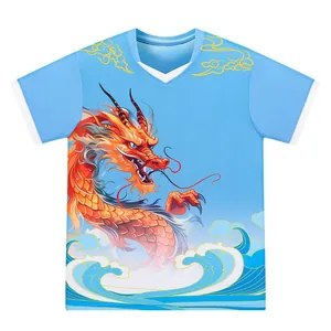 Professional quick-dry short sleeve T-shirt featuring a vibrant Chinese dragon boat print