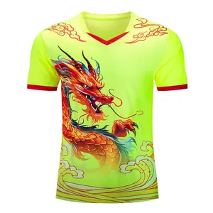Close-up detail of the vibrant Chinese dragon print on this breathable quick-dry sports jersey