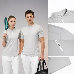 T-Shirt de Sport à Séchage Rapide en Soie Glacée pour Hommes et Femmes avec Demi-Zip Col Montant Manches Courtes Haut de Sport