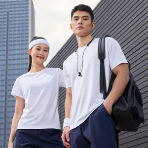 Unisex Quick Dry Sports T-Shirt Lightweight Breathable Short Sleeve Round Neck Solid Color Top For Running Fitness Training