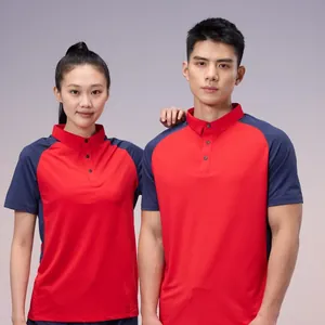 Red and navy quick-dry sports polo shirt for athletic training and tennis wear.
